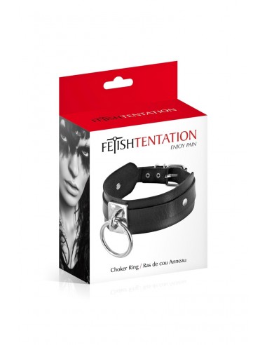 Collier BDSM large avec anneau -...