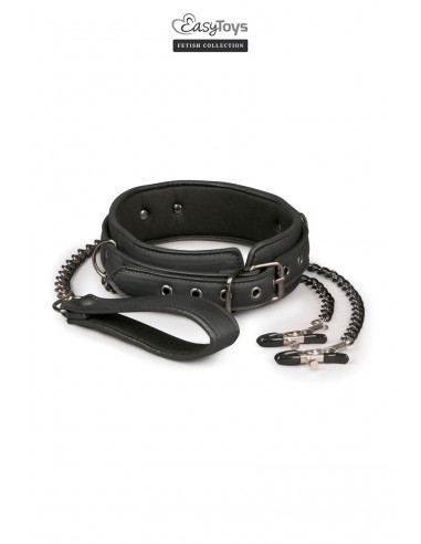 Collier cuir avec chaînes de seins -...