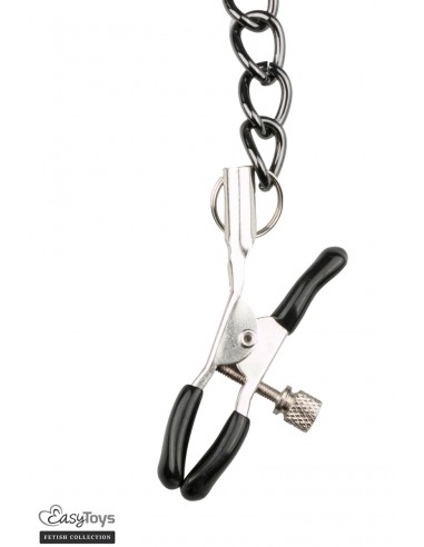 Collier cuir avec chaînes de seins -...