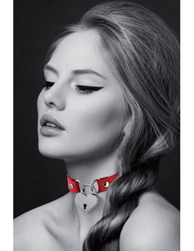 Collier rouge cadenas coeur - Bijoux...