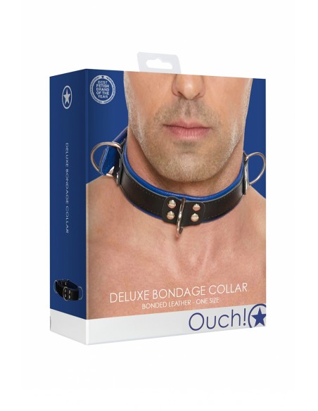 Collier Bondage Deluxe bleu et noir - Ouch!