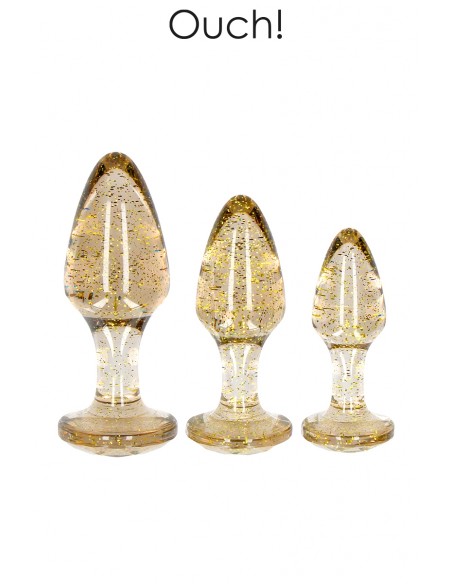 Set mit 3 goldenen Pailletten-Acryl-Plugs – Autsch!