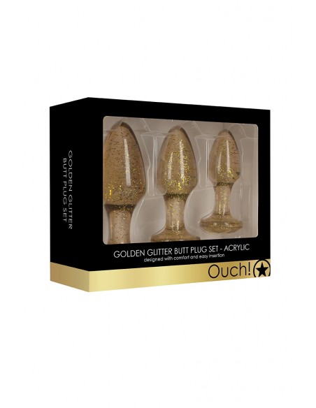Set mit 3 goldenen Pailletten-Acryl-Plugs – Autsch!