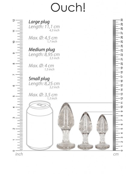 Set aus 3 silberfarbenen Acryl-Plugs mit Pailletten – Autsch!