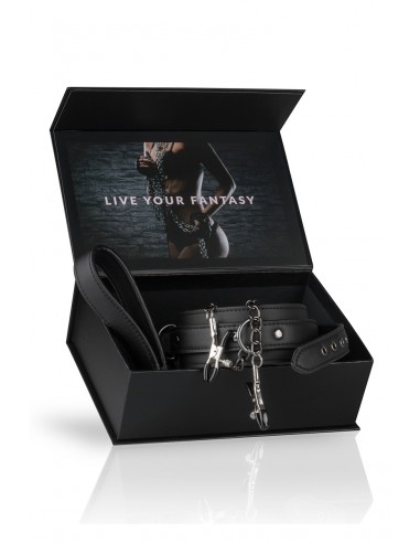 Collier cuir avec chaînes de seins -...