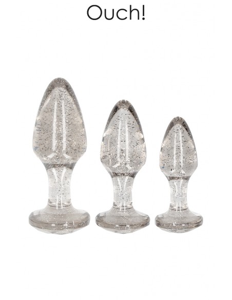 Set aus 3 silberfarbenen Acryl-Plugs mit Pailletten – Autsch!