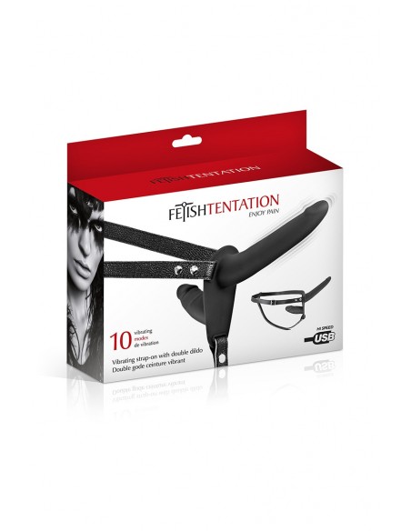 Doble consolador vibrador negro con correa - Fetish Tentation