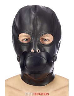 Cagoule BDSM simili cuir avec baillon amovible - Fetish Tentation