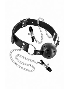 Baillon boule rigide et pinces à seins